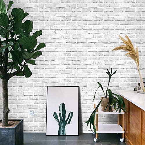 Cohoo Home White Brick Wallpaper Peel and Stick Contact Paper Faux 393”×18” - color: Gray/White, size: 17.7" x 393"