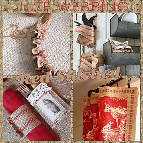 MEEDEE Red Jute 3.5 Inch Webbing Burlap with Red Stitching Upholstery Ribbon Chair Furniture Webbing Heavy Duty Jute Ribbon for Christmas Garland, Wreath, Banner (10 Yards) - color: Red, size: 3.5"