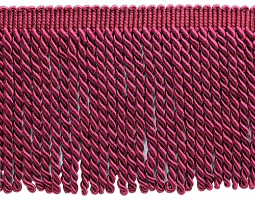 DÉCOPRO 6" (15cm) Decorative Bullion Fringe Trim, Basic Collection, Traditional Satiny Finish # BFS6#E10D4 Sold by The Yard (36"/3 ft/0.9m) - color: Dark Raspberry Red #E10D4 (Vivid Wine, Dark Magenta, Burgundy Pink), size: Sold By The Yard (36"/3 ft/0.9m