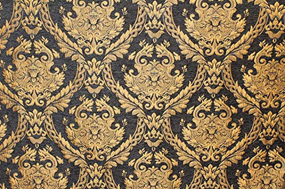 Damask Tapestry Chenille Fabric - Upholstery Fabric, 60" Width - Sold by The Yard (Black/Gold) - color: Black/Gold
