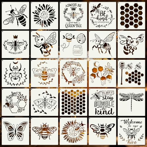 Insect Bee Stencils for Crafts Reusable 25Pcs Stencils(6X6 Inch) - color: Bee 1