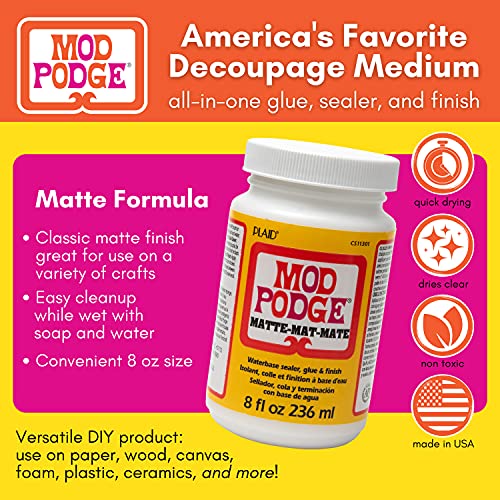 Mod Podge Matte Sealer, Glue & Finish: All-in-One Craft Solution- Quick Dry, Easy Clean, for Wood, Paper, Fabric & More. Non-Toxic - Craft with Confidence, Made in USA, 8 oz., Pack of 1 - size: 8 fl oz