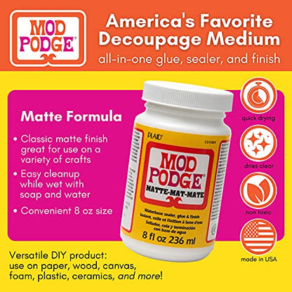 Mod Podge Matte Sealer, Glue & Finish: All-in-One Craft Solution- Quick Dry, Easy Clean, for Wood, Paper, Fabric & More. Non-Toxic - Craft with Confidence, Made in USA, 8 oz., Pack of 1 - size: 8 fl oz
