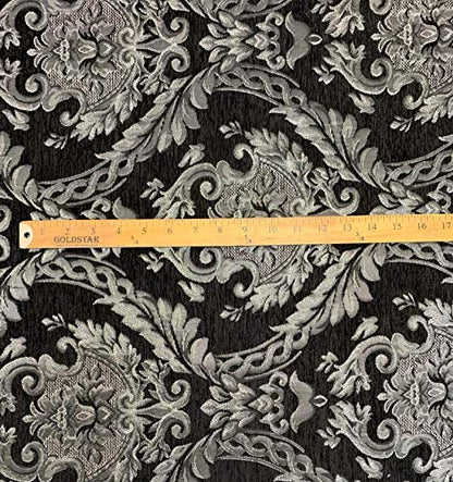 Damask Tapestry Chenille Fabric - Upholstery Fabric, 60" Width - Sold by The Yard (Black/Silver) - color: Black/Silver