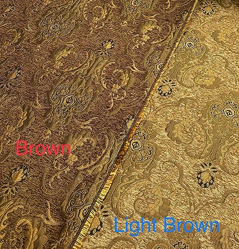 Damask, Chenille,Upholstery,Drapery Fabric, Sold By the Yard 58" Wide (Light Bron/Gold) - color: Light Bron/Gold