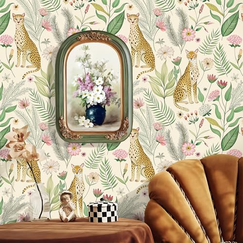 Floralplus Peel and Stick Wallpaper Leopard Removable Wallpaper - color: Beige, size: 17.5" x 118"