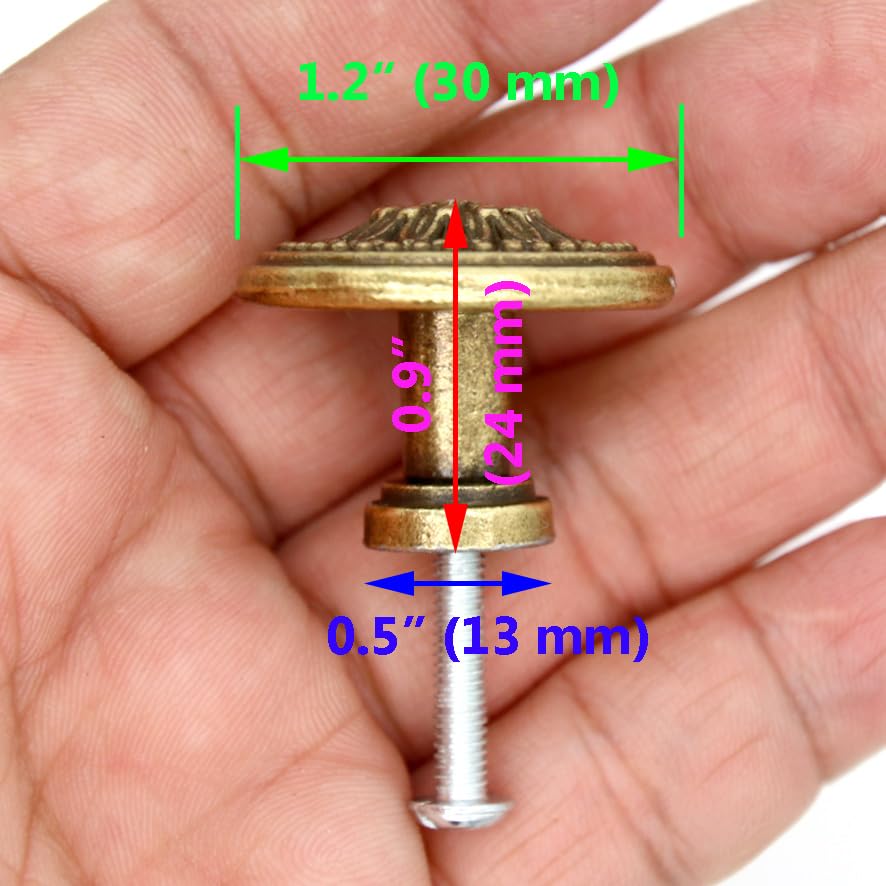 LXZ 4 PCs Vintage Antique Brass Knobs Handles – Cabinet Knobs Pulls Handles with Distressed Antique Brass Finish - Diameter 1.2" (31 mm) & Height 1" (25 mm)