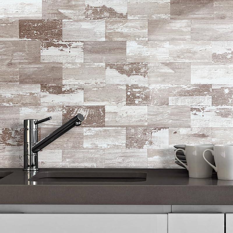 AULIGET 100 Piece Peel and Stick Backsplash PVC Tile, 3 Inch x 6 Inch Brown Birch Stick on Wall Tiles for Backsplash Kitchen, Bathroom, Laundry Room, Camper, Fireplace - color: Brown Birch