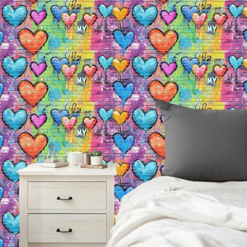 Wall Decal 78.7 x 15.7 in Heart Graffiti Peel and Stick - color: colorful0902