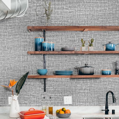 WADILE Grasscloth Peel and Stick Wallpaper 15.7in x 787.4in, Textured Contact Paper for Cabinets, Faux Linen Wall Paper Pull and Stick, Fabric Vinyl Wallpaper Self Adhesive Dark Gray - color: Dark Gray, size: 15.7" x 787.4"