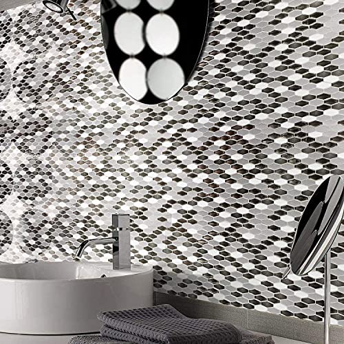 Art3d 6-Pack Marble Peel and Stick Backsplash, 12 x 12 Inch, Black/White - color: Black/White