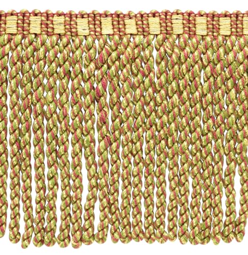 DÉCOPRO 6" (15cm) Decorative Bullion Fringe Trim with Fancy Knitted Gimp Header # BFMLT6, Fruit Medley Green #P77 (Yellow Green, Light Gold, Pink Red) 18 Yard Package (54 ft/16.5m) - color: Fruit Medley Green #P77 (Yellow Green, Light Gold, Pink Red), siz