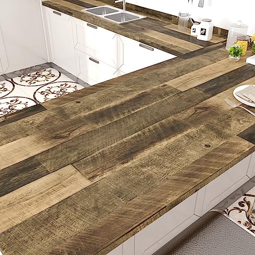 WESTICK Brown Wood Counter Top Peel and Stick Waterproof Wood Contact Paper Self Adhesive Wooden Wallpaper Rustic Wooden Vinyl Countertop Wrap for Countertops Tables Kitchen Cabinets 15.8" x 78" - color: 1, size: 15.8" x 78"