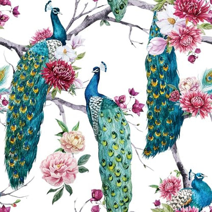 Chinoiserie Wallpaper Peel and Stick Waterproof Peacock Wallpaper Stick and Peel Blue Green Peacock Wall Paper for Bathroom Cabinets Floral Pink Peony Removable Floral Contact Paper 17.5x80 - size: 17.5" x 80"