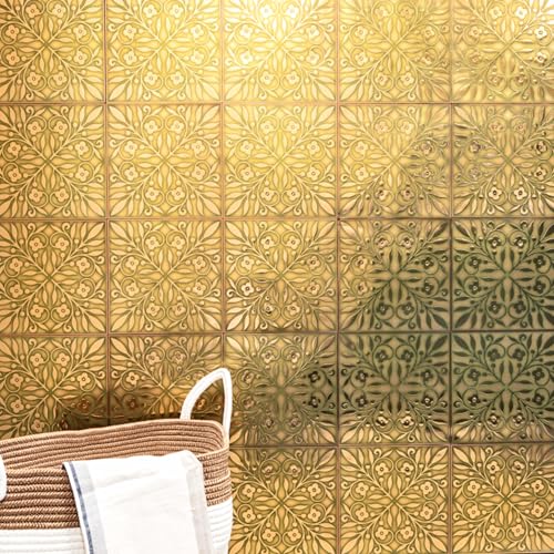 Main Street Peel and Stick Wallpaper Tiles, Gold & Green Leaves, 24-Pack - style: Gold and Green Leaves