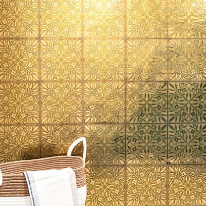 Main Street Peel and Stick Wallpaper Tiles, Gold & Green Leaves, 24-Pack - style: Gold and Green Leaves