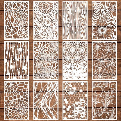 12PCS Stencils for Painting, Mixed Geometric Flower Stencils Kit