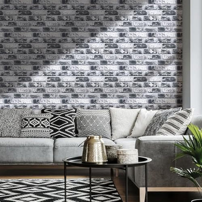 COMSTICKC 3D Faux Brick Wall Panels Peel and Stick, 10 Pcs 11.8" x 11.8" - color: Whitewash Black
