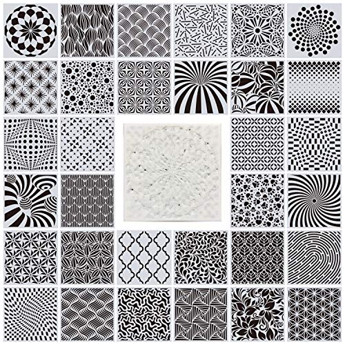 32 Pack Geometric Stencils 8 x 8 Inch Painting Templates Mandala Stencil for Scrapbooking Cookie Tile Furniture Wall Floor Decor Craft Drawing Tracing DIY Art Supplies - size: 8inch-1