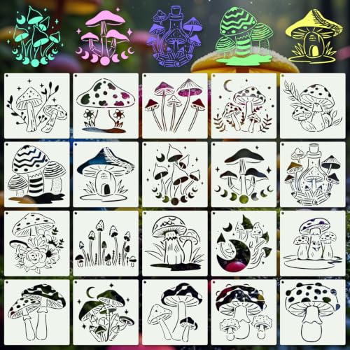 Mushroom Stencils for Crafts Reusable 20Pcs Stencils(5.1X5.1 Inch) - color: Mushroom