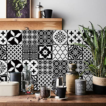 Easy Peel Stick Vinyl wall Tile Decals 6x6in Stick on backsplash,12Pc - color: Black White 6x6