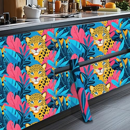HOMETITUTE Tropical Leopard Peel and Stick Wallpaper 118.1 x 17.7 Inch - color: Tropical Leopard Face