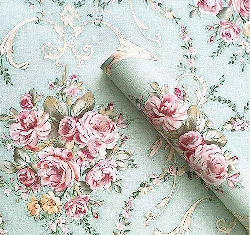 Vintage Floral Self Adhesive Wall Paper Shelf Liner Funitures Dresser Drawer Cabinet Decor Paper (Green, 17.7inchX196inch(16.4Ft)) - color: Green, size: 17.7"W x 196"L