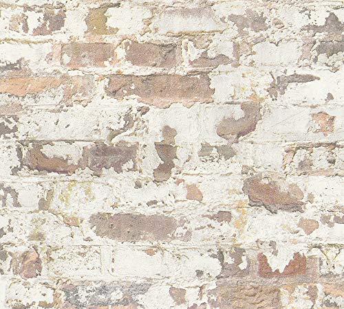 A.S. Création Livingwalls Wallpaper Industrial Design - White, Grey, Orange - Stone Wallpaper 395.99in x 20.87in Made in Germany - 369291 - color: Grey Orange White