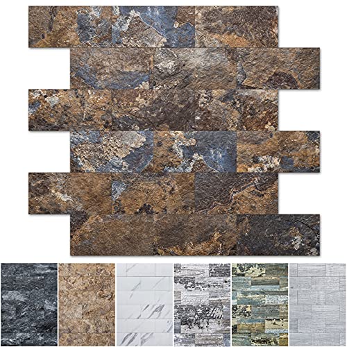 Art3d Peel and Stick Backsplash, Stick on Wall Tile, 10-Pack, Rust Slate - color: Rust-slate