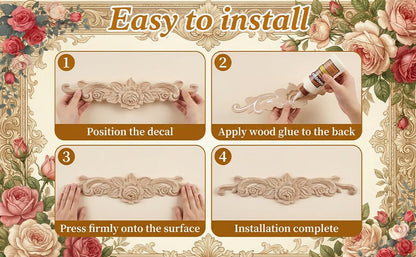 4 Pcs Wood Appliques, Wooden Applique (7.9 x 1.9 Inch)