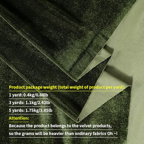Dark Olive Green Velvet Fabric by The Yard, 5 Yards, 60" Wide - color: Dark Olive Green, size: 5 yard pre cut