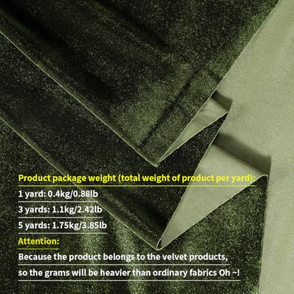 Dark Olive Green Velvet Fabric by The Yard, 5 Yards, 60" Wide - color: Dark Olive Green, size: 5 yard pre cut