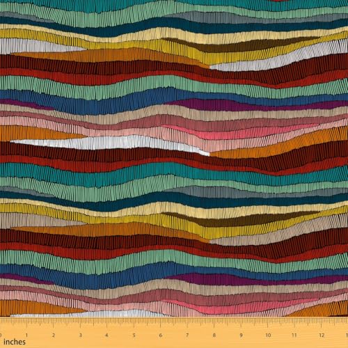 Boho Fabric By The Yard Bohemian Wavy Upholstery Fabric Rainbow - color: Multi 06, size: 10 Yards