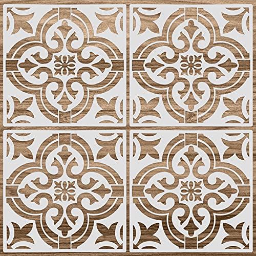 Zonon 4 Pcs 12 x 12 in Reusable Tile Stencil for Painting Large Pattern - size: 12x12 in, style: Moroccan