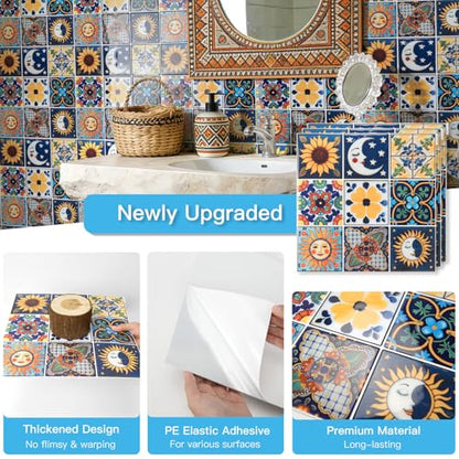 Art3d Talavera Design Peel and Stick Backsplash, 10-Pack, Sun & Moon Floral - color: Sun & Moon Floral