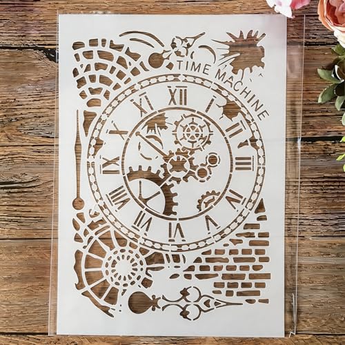 TIAMECH Reusable A4 Mechanical Clock Stencil for Painting - style: Mechanical Clock