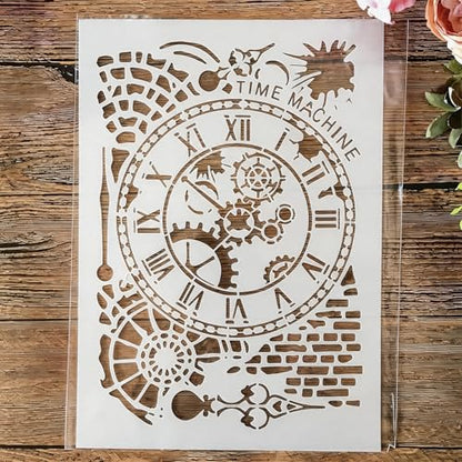 TIAMECH Reusable A4 Mechanical Clock Stencil for Painting - style: Mechanical Clock
