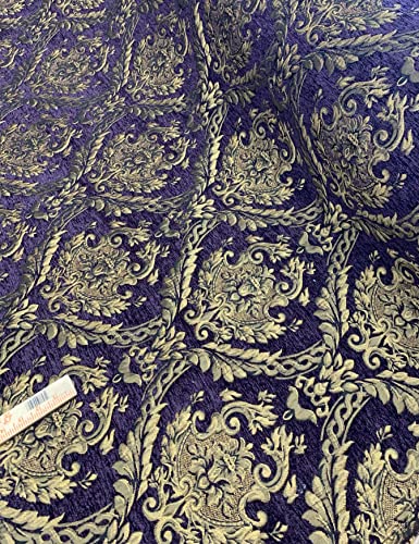 Damask Tapestry Chenille Fabric - Upholstery Fabric, 60" Width - Sold by The Yard (Purple/Gold) - color: Purple/Gold
