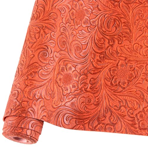 Ramya Embossed Faux Leather Sheets Fabric 12" x 53",for Handmade DIY Bows Wallet Sewing,Leather Earring Crafts Projects (Orange) - color: Orange