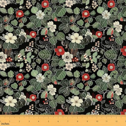 Erosebridal Flowers Black Red Floral Women Garden Fabric by The Yard - color: Black Red, size: 2 Yards