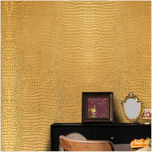 Peel and Stick Wallpaper Gold Crocodile Wallpaper 15.7" X 393" - color: Gold Crocodile, size: 15.7" x 395"