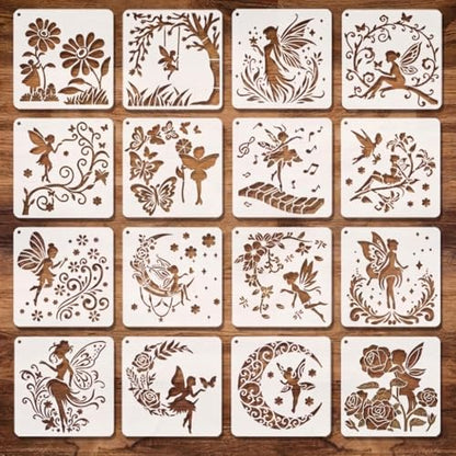16 Pcs Fairy Stencils for Painting, Flower Wings for Journals 6 Inch - color: Fairy