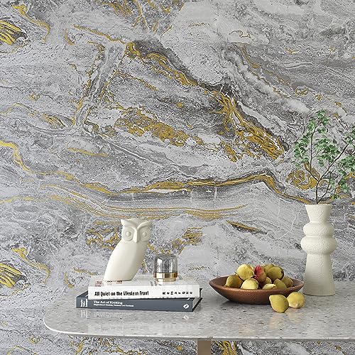 VEELIKE 32''x354'' Wide Matte Grey Gold Liquid Marble Countertop Contact Paper Waterproof Kitchen Countertop Peel and Stick Marble Wallpaper Peel and Stick Countertop Vinyl for Bathroom Table Walls - size: 32" x 354"