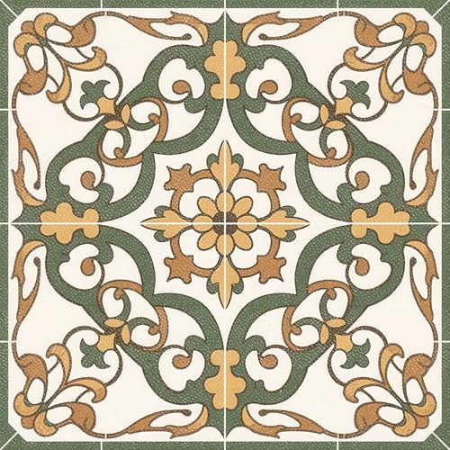 HOMETITUTE Vintage Baroque Scroll Peel Stick Floor 12x12 Vinyl - color: Green#11