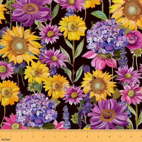 Sunflower Print Decorative Fabric by The Yard Watercolor Daisy Flower Rustic Style Outdoor Soft Polyester No Stretch Fabric Purple Lavender Green Weed Plant Quilting Sewing Arts,10 Yards - color: Multi 17, size: 10 Yards