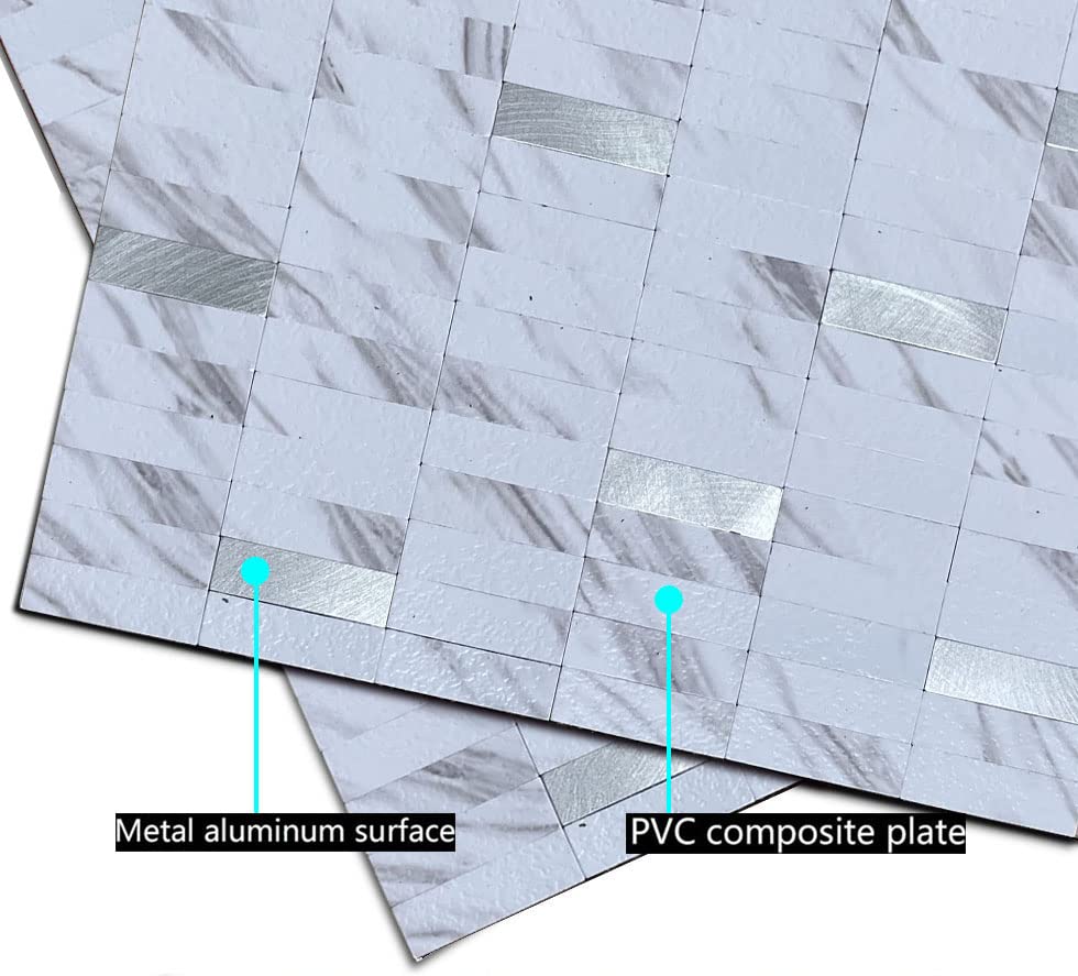 XUANINY Peel and Stick Tile Backsplash Self- Adhesive Wall Tiles Aluminum Mosaic Sticker for Kitchen (11.33"x11.92" Per Sheet, Pack of 10 pcs) (White Marble) - color: White Marble
