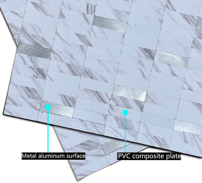 XUANINY Peel and Stick Tile Backsplash Self- Adhesive Wall Tiles Aluminum Mosaic Sticker for Kitchen (11.33"x11.92" Per Sheet, Pack of 10 pcs) (White Marble) - color: White Marble