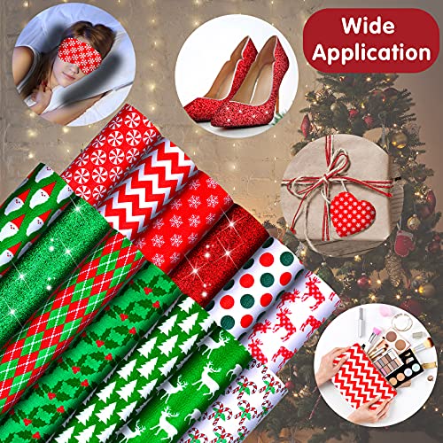 13 Pcs Christmas Faux Leather Sheets Santa Claus Glitter Synthetic Leather Fabric Deer Snowflakes Candy Christmas Tree for Holiday DIY Bows Earrings Crafts Making Supplies, 6.3" x 8.3"(Animal Style)