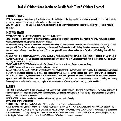 INSL-X Cabinet Coat - Urethane Acrylic Satin Sheen Enamel Cabinet Paint, White, 1 Gallon