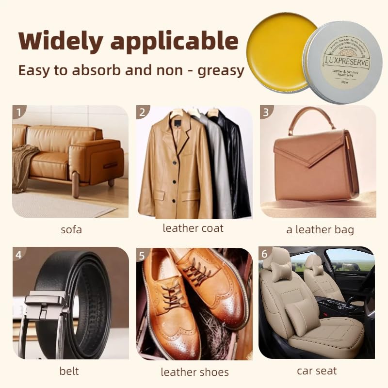 2 Pack Leather Furniture Salve & Brush Set, Maintain Leather & Wood, Helps Keep Soft & Smooth for Sofas, Car Seats, Bags, Shoes (2 Sets)